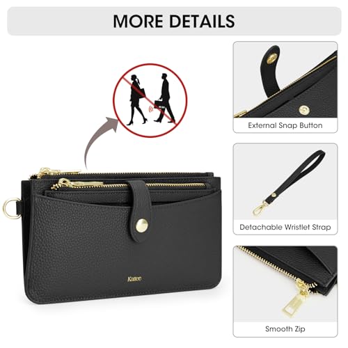 Image of Kattee Leather Wristlet Wallets for Women, RFID Wallets Women, Top Grain Leather Card Holder Phone Purses Clutch Bags