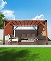 DEXSO 12'X 14' Cedar Wood Pergola with Solid Structure, Retractable Shade Canopy, Durable, Rot Resistant, Patio Pergola for Backyard, Deck, Garden, Outdoor Entertaining