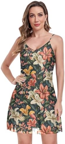 Vintage Garden Colorful Lily Flowers Summer Sleeveless Party Shor...
