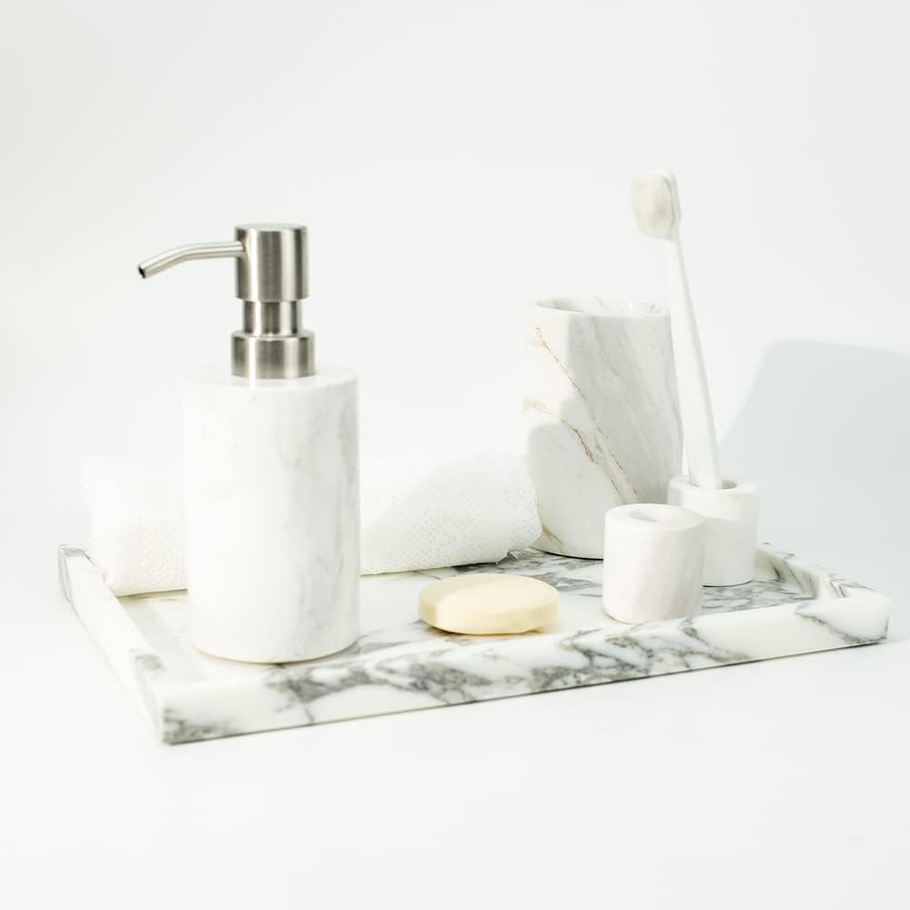 Real Luxurious Natural Marble Vanity Tray Genuine Marble Storage Tray for Home Decor Stone Tray for Bathroom/Kitchen/Vanity/Dresser Non-Resin/(arabescato) - Image 7