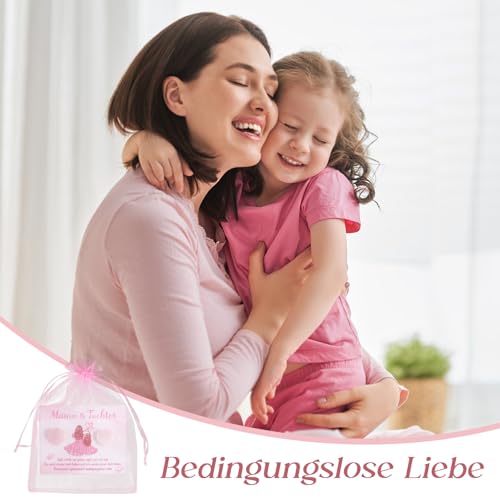 BOFUNX Mutter Tochter Geschenk, 2pcs Herz Steine + Karte + Organzasäckchen, Mama Tochter Geschenk für Geburtstag Jugendweihe Hochzeit Weihnachten Neujahr Glücksbringer