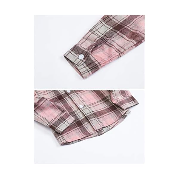 SANGTREE-Girls-Womens-Button-Down-Plaid-Cotton-Tops-Shirt-3-Months-US-2XL SANGTREE Family Matching Flannel Shirts Girls Flannel Shirts Long Sleeve Button Down Plaid Shirts Pink, 7-8 Years = Tag 140