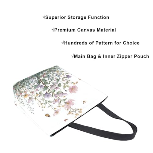 Extra Large Shoulder Tote Bag for Beach Travel Weekender Gym Watercolor Pink Flowers Green Leaves Butterfly Reusable Grocery Canvas Shopping Bag4