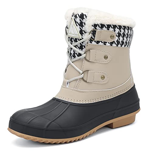 Mishansha Women's Winter Snow Boots Waterproof Warm Duck Boots Outdoor Non-Slip Warm Hiking Boots Insulated Leather Shoes Beige 9 Women #TOP15