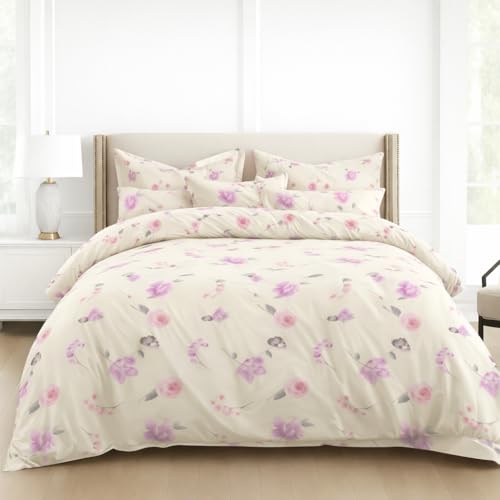 Image of DECOR2ADMIRE 300 TC Premium 7D Print Super King Size Cotton Bedsheet Set with 2 Pillow Covers | Ultra Soft 108 inch x 108 inch | Elegant Floral Designs (Cream Rose)