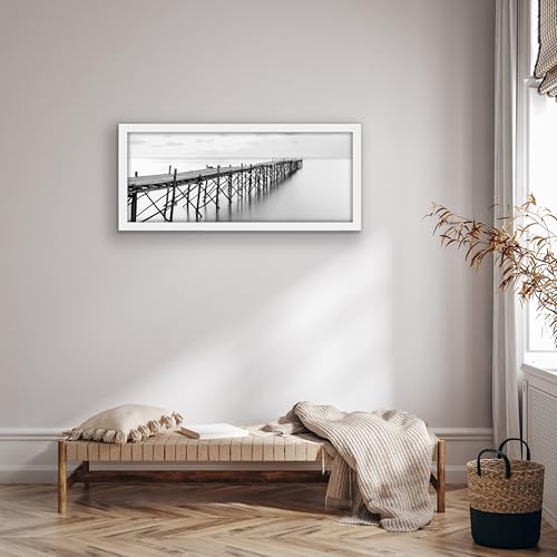 Americanflat Bilderrahmen 100x40 cm aus MDF-Holz mit bruchsicherem Plexi-Scheibe - Bilderrahmen 40x100 cm mit integrierter Aufhängung - für vertikale oder horizontale Wandmontage - Weiß