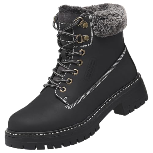 ANJOUFEMME Outdoor Winter Snow Boots for Women - Womens Work Hinking Ankle Boots Waterproof Lightweigh, Backpacking Walking Trekking Hiking Shoes W116-FNW06-BLACK-8
