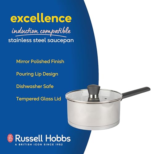 Russell Hobbs RH01164EU7 20 cm Saucepan with Lid, Induction with Pouring Lip, Stainless Steel Milk Pan, Mirror Polished Soup Pan, Gas and Electric Hobs, Dishwasher Safe, Excellence Collection - Image 3