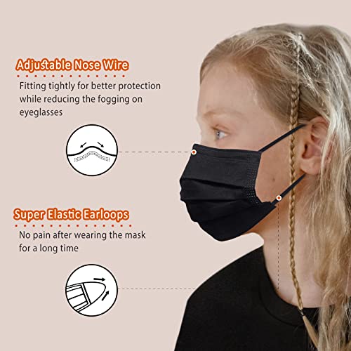Borje Kids Masks 100 Pcs, Black Face Mask for Kids Boys Girls, Kids Disposable Face Masks