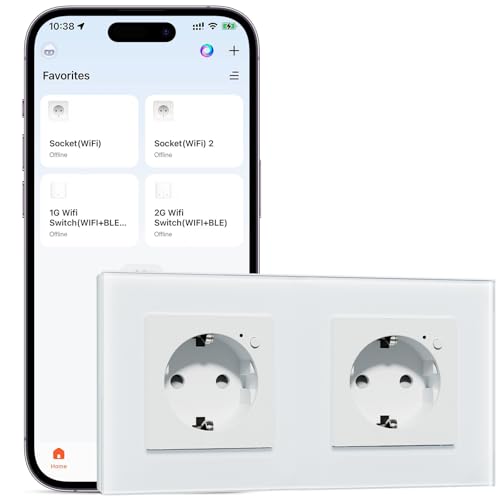 BSEEDLIFE Enchufe Inteligente WIFI de Cristal 2 Gang 157 * 86mm Smart Pared Empotrada Remoto Control