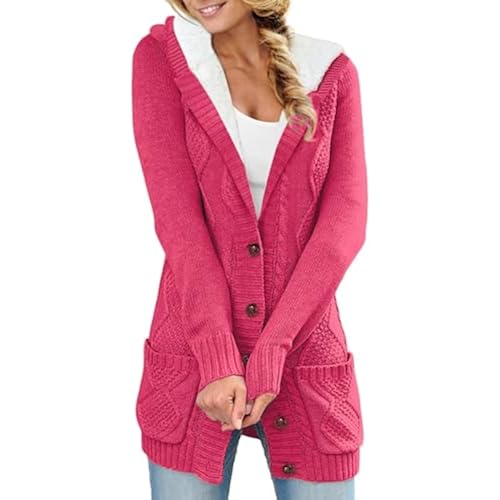 Sidefeel Women's Cable Knit Fleece Lined Hood Cardigan Sweaters