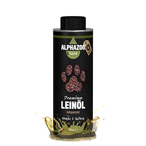 alphazoo Premium Leinöl 250ml, Natürlich Rein & Kaltgepresst für Hunde Katzen Pferde, Omega-3 & Omega-6-Fettsäuren zum Barfen und Fellpflege, Leinsamen-Öl für Fell & Haut, Barf-Zusatz Omega 3-6-9 Cover