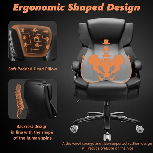 Image of Indulgear 500lbs Big and Tall Office Chair with Dual Rubber Wheel, Heavy Duty Office Chair for Low Back Pain Relief, Large Executive Desk Chair with Adjustable Lumbar Support