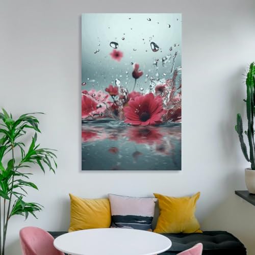 Impression sur toile design floral tombant dans l'eau tableau moderne