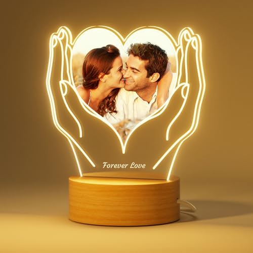 Bemaystar Custom Picture Frames with Photo - Personalized Gifts with Picture Frame, Customized Anniversary Birthday Gifts with Light for Women Men Mom Dad Her Him Girlfriend Boyfriend Couple