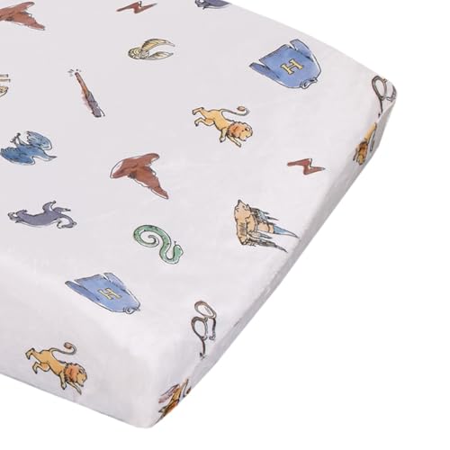 Image of Warner Brothers Harry Potter Welcome Little Wizard Navy, Burgundy, Blue, and White Super Soft Contoured Changing Pad Cover