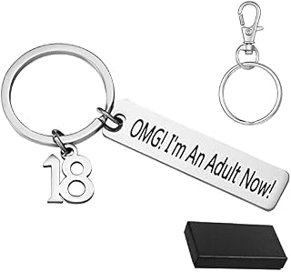 Dacitiery 18th Birthday Gifts for Boys and Girls, 2Pcs 18th Birthday Keyring, 18th"OMG! I'm an Adult Now!" Keychain Present with Gift Box for Birthday Best Friends Daughter Granddaughter