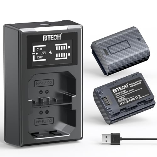 BTECH NP-FZ100 Akku 2600mAh 2er-Pack mit USB-C PD 18W Dual Schnellladegerät kompatibel mit Sony A7 III A7 IV A7R III A7R IV A7R V A7C A7S III A9 A6600 A6700 FX3 FX30