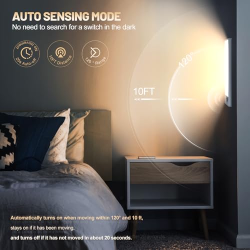 Image of 6 Pack Under Cabinet Lighting Wireless, 58 LED Rechargeable Battery Motion Sensor Light Indoor, Stick On Magnetic Closet Lights, Under Counter Lights for Kitchen, Stairs, Warm 14 in