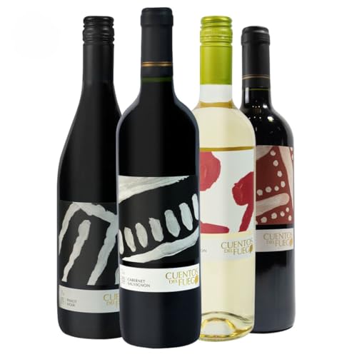 Kit 4 Vinhos Chilenos Pinot Noir Carmenere Cabernet e Sauvignon Blanc Cuentos Del Fuego