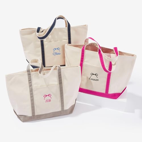 Personalization Universe Darling Bow Embroidered Weekender Tote – Custom Name, Initial, or Monogram – Heavy-Weight Canvas2