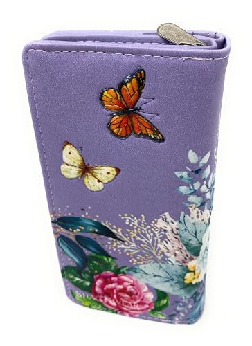 Shag Wear Floral Butterflies Large Insect Wallet for Women and Teen Girls Vegan Faux Leather Purple 7"2