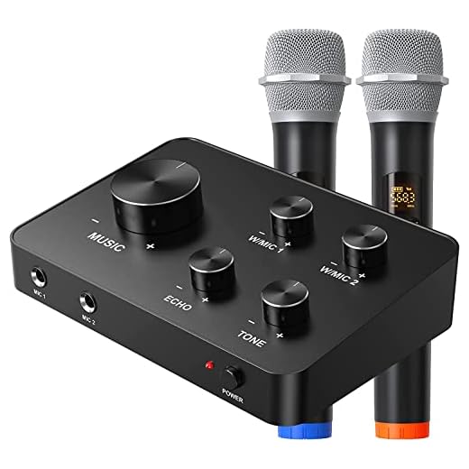 Caymuller Karaoke Micro sans Fil, Systèmes de Microphone sans Fil UHF Double Portable Micro Bluetooth, pour Karaoké TV, PC, Fête, DJ, Haut-Parleur, Réunion, Église, Mariage, 100FT