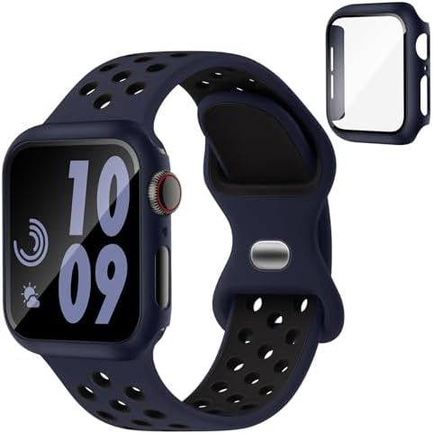 （05:30時点） 3 in 1 コンパチブル スポーツ アップルウォッチ バンド カバー付き 一体型 强化ガラスフィルム 耐衝撃 シリコン製バンド 通気 柔らかい 防水