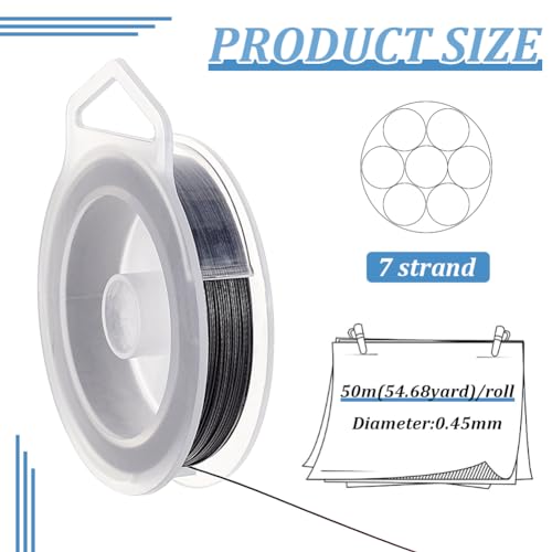BENECREAT 50m 0.45mm 7-Strand Black Nylon Coated Craft Jewelry Beading Wire Tiger Tail Beading Wire for Necklaces Bracelets Ring - Image 2