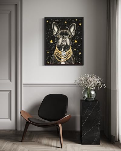 Image of Boston Terrier Pimp Black Framed Wall Art Print Poster, Dog Pet Lover Picture Painting Artwork Bedroom Living Room Office Dining Room 150D (Boston Terrier Pimp, 10 inch L x 8 inch W, Black Frame)