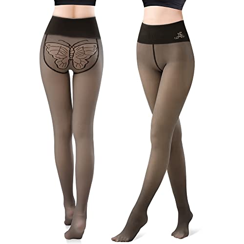 Medias Térmicas Transparentes para Mujer Forro Polar Pantys Pantimedias Termicas de Push Up Cintura Alta Elástica Medias Pantis Translúcidos Invierno Mujer, 260g (Negro Transparente, (40-65kg)) Cover