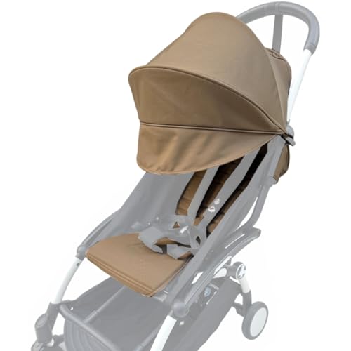 Stroller Replacement Set Compatible with Babyzen YOYO/YOYO+/ YOYO2/Stokke YOYO3 6+ Color Pack Thickened Seat Cushion and Extendable Canopy Water-Repellent Breathable Fabric (Toffee)