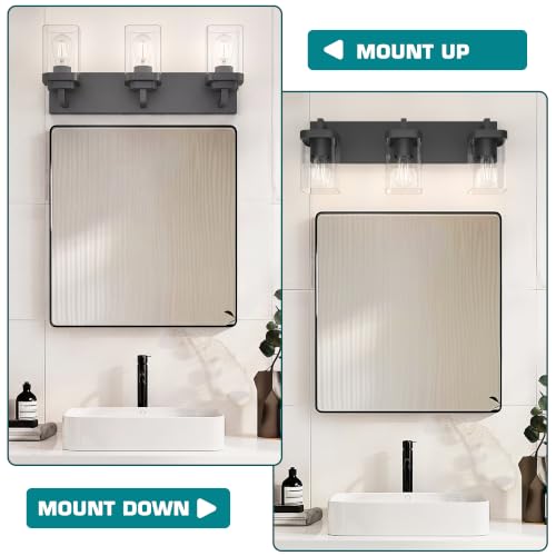 Image of Bathroom Vanity Light, 3 Lights Morden Bathroom Lighting Fixtures Over Mirror, Black Bathroom Light Fixtures for Bathroom