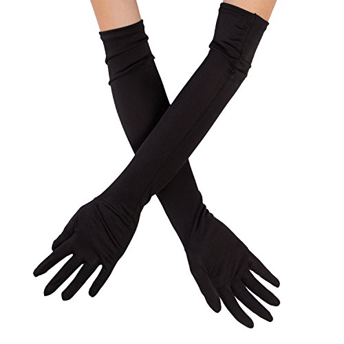 Silky Affection - Women’s Opera Length Silk Gloves | Elegant and Distinctive – for Evening, Cocktail Party, Prom, Costumes | Black