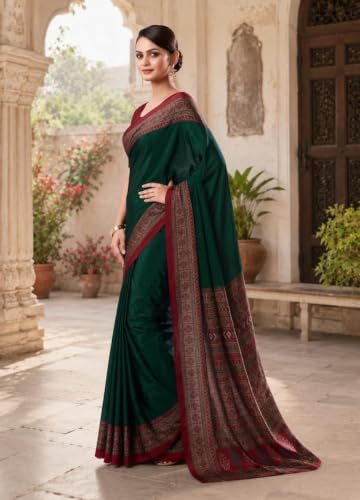 Image of Jaanvi fashion Women's Crepe Silk Saree with Unstitched Blouse Piece | Soft Lightweight Traditional Ethnic Wear Saree for Party, Wedding, Festival