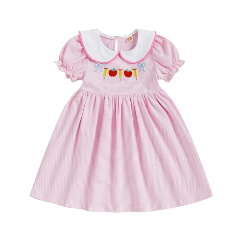 Kids Baby Girl Halloween Christmas Outfit Pumpkin Embroidered Doll Collar Puff Sleeve Dress Toddler Fall Clothes