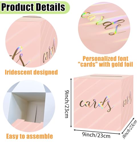 SietDESEO Iridescent Light Pink Card Box for Party 9 x 9 Inch Gift Card Box Holder for Wedding Birthday Graduation Baby Shower Decorations