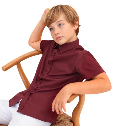 Image of Lilax Boys Classic Short Sleeve Button Down Casual Solid Dress Shirt