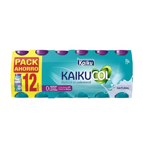 KAIKU KAIKUCOL ZERO - Sabor Natural Pack 12 x 65 ml, Yogur Bebible, Ayuda a Reducir el Colesterol, con Probióticos y Vitamina B1, sin Azúcares Añadidos, sin Gluten, Listo para Tomar