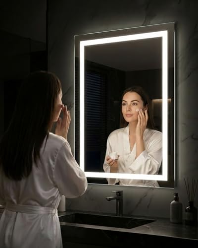Image of 40 inchx 30 inch LED Bathroom Mirror with Lights, 90CRI Anti-Fog, Dimmable Brightness, 3 Colors, Memory Function, Shatterproof Tempered Glass, Mirror with Lights Lighted Bathroom Mirror