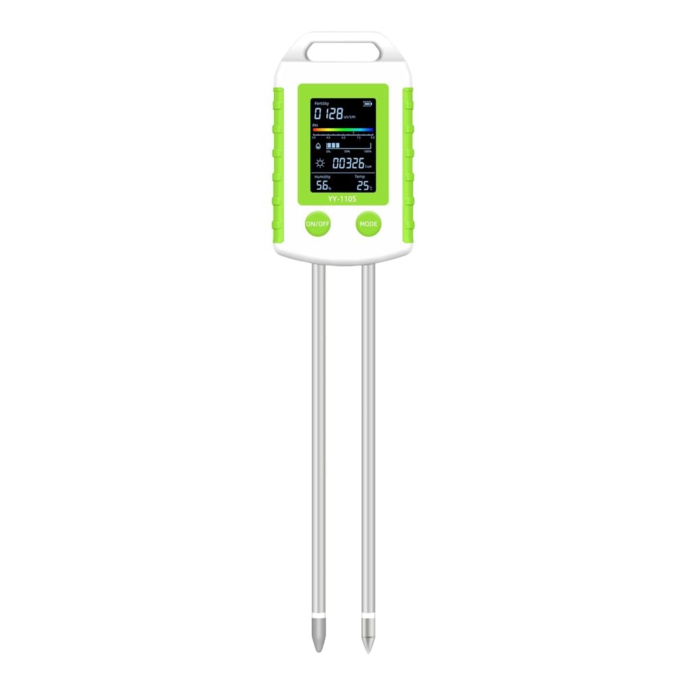 Jnchdghwa White & Green 6-In-1 Soil Ph Meter Fertility Temperature Humidity Light Tester 90° Rotatable Lcd Backlight Soil Hygrometer
