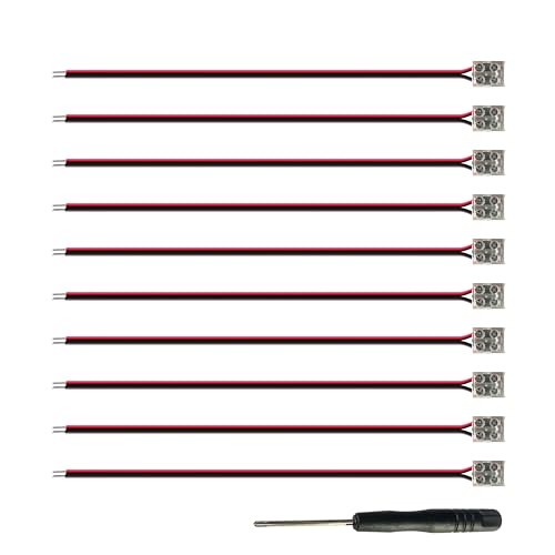 Fluflux 2-Pin Solderless Power Connector for 8mm LED Strip Lights, with Pre-Installed 6'' 20AWG Wire...