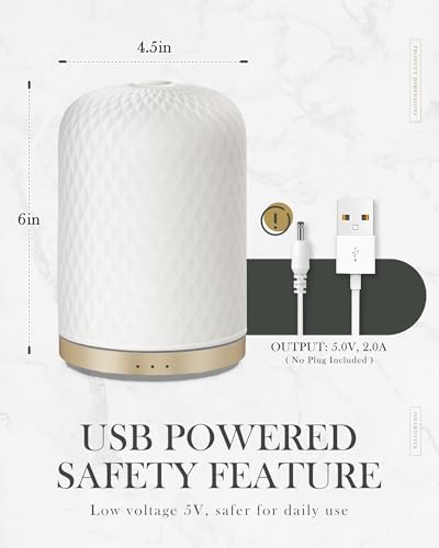Ceramic Diffuser,110ML Diffusers for Essential Oils Large Room, Essential Oil Diffusers with USB Cable, Warm Ambient Light, Aromatherapy Diffuser Home Decor, Gift Choice, MOS-M32 - Image 4