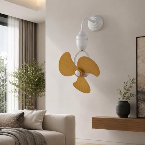 Image of OLTAO Nova 14-Inch Designer Wall Premium Deluxe Fan with Wooden Blades - Silent Operation & Oscillation (Matt white style 2)