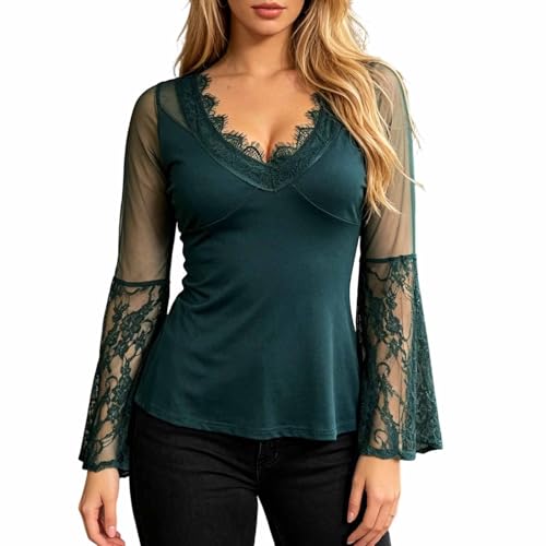 Blouse chemisier dirndl chic en dentelle fine avec col en V élégant pour célébrations