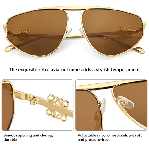 Oversized Aviator Sunglasses for Women Men Trendy Fashion Big Shades Tinted Lens Gold Metal Sun Glasses UV4004
