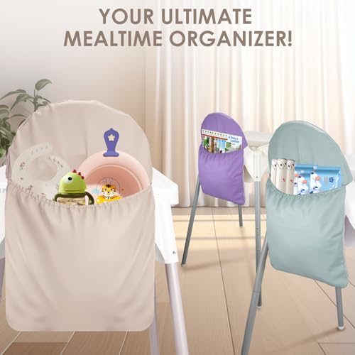 Image of High Chair Handy Pocket Pouch, Mealtime Essentials Organizer of High Chairs, Highchair Accessories Of Storage and Oragnization, Resuable PU Storage Bag with Internal Zippered Pocket (Light Pink)