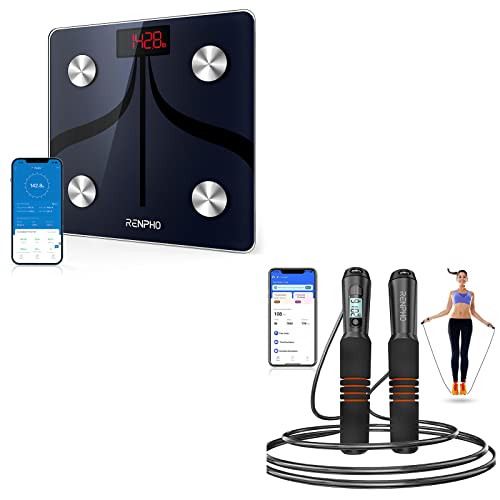 RENPHO Bluetooth Body Fat Scale Smart BMI Scale Digital Bathroom Large Size 300 * 300mm Wireless Weight Scale-RENPHO Smart Jump Rope