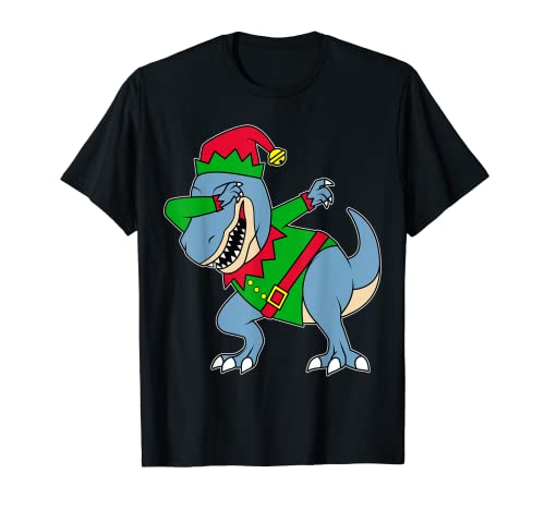 Dabbing Christmas Elf Trex Dinosaur Kids Xmas Camiseta
