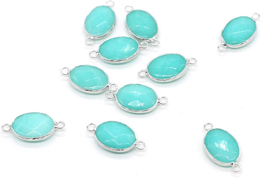 LHJ 10 Pcs natural stone pendant connectors egg shape faceted mixed crystal agate stone link charms for jewelry making necklace earrings - Image 3